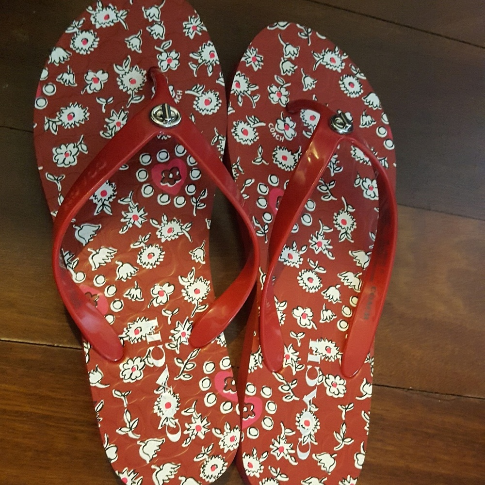 Coach Red Flip Flops, Size 7